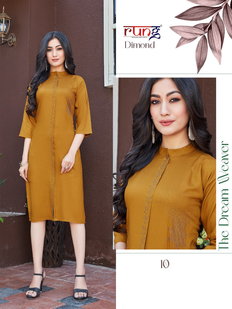 Rung Diamonds Rayon Casual Wear Stylish Straight Kurtis