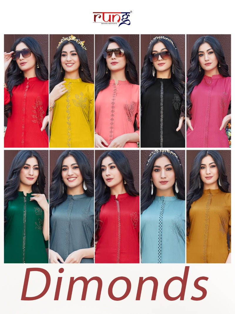 Rung Diamonds Rayon Casual Wear Stylish Straight Kurtis