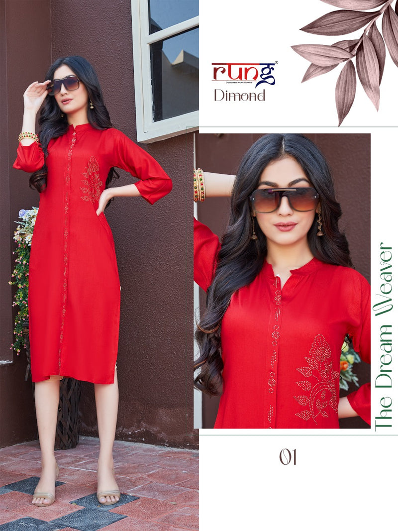 Rung Diamonds Rayon Casual Wear Stylish Straight Kurtis