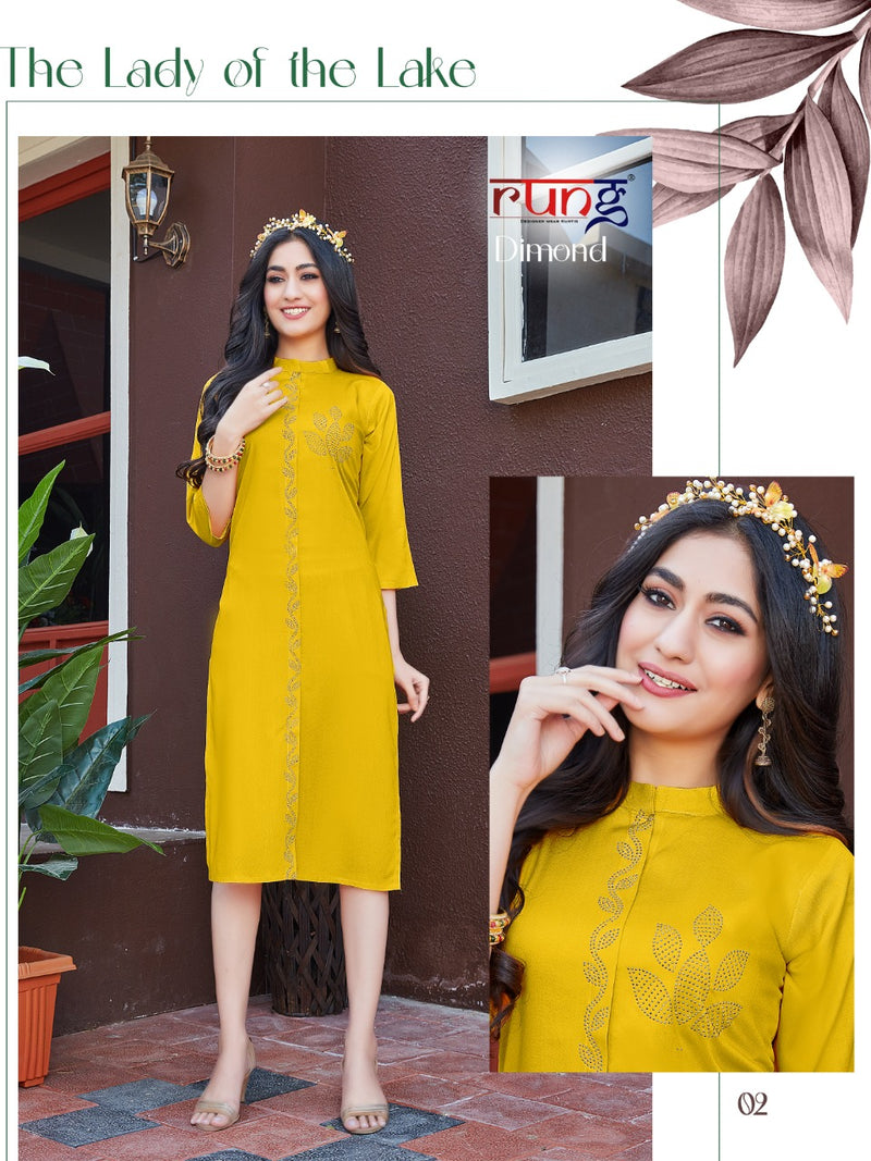 Rung Diamonds Rayon Casual Wear Stylish Straight Kurtis