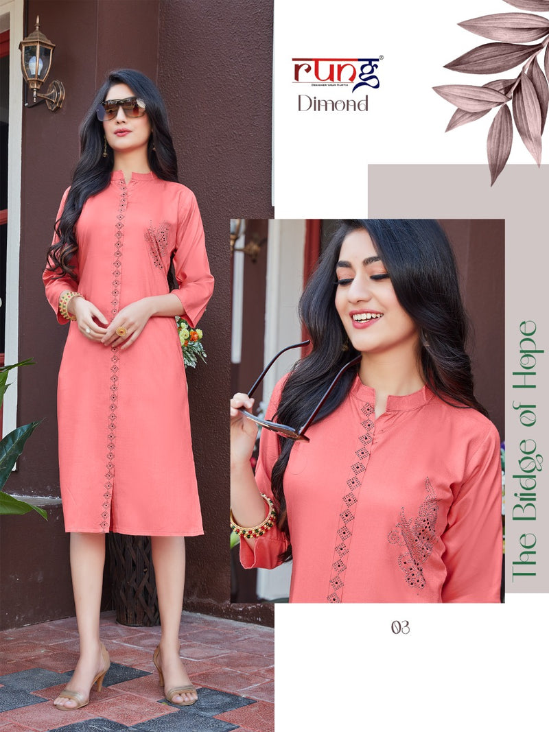 Rung Diamonds Rayon Casual Wear Stylish Straight Kurtis