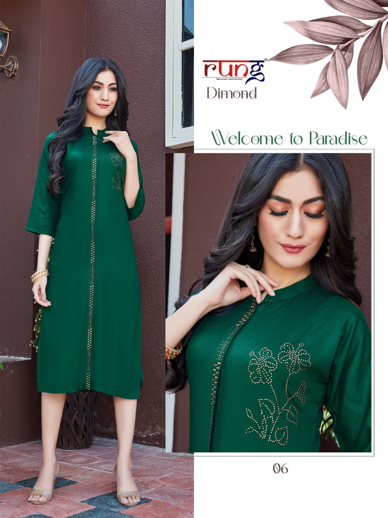 Rung Diamonds Rayon Casual Wear Stylish Straight Kurtis