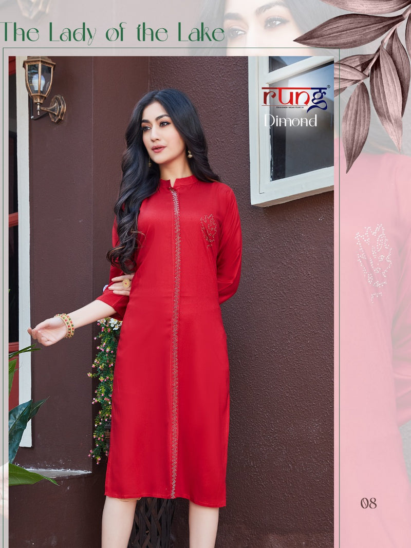 Rung Diamonds Rayon Casual Wear Stylish Straight Kurtis