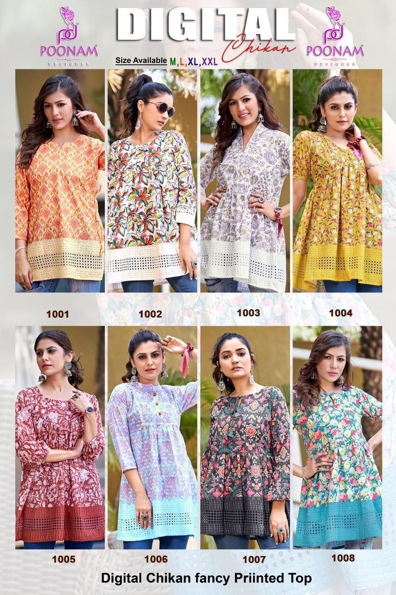 Poonam Designer Digital Chikan Pure Cotton Schiffli Work Printed Designer Kurti