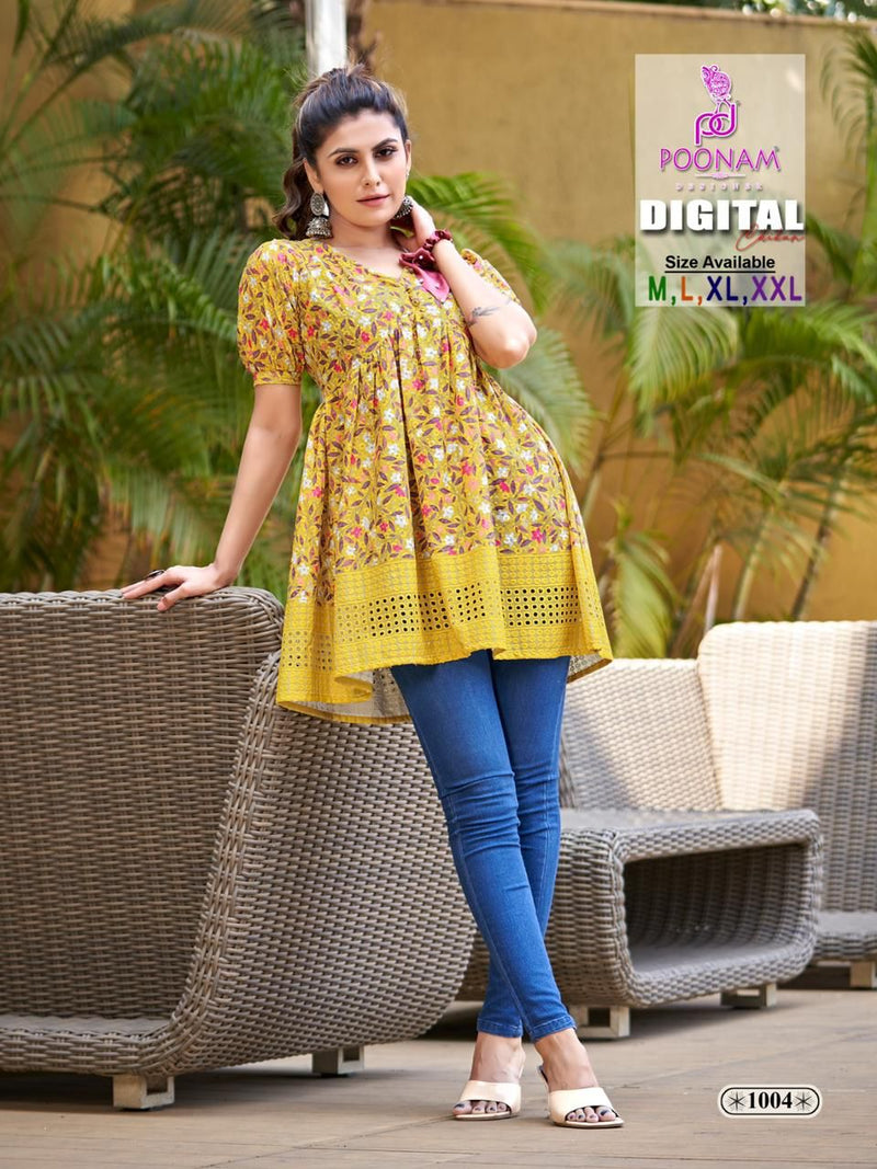 Poonam Designer Digital Chikan Pure Cotton Schiffli Work Printed Designer Kurti