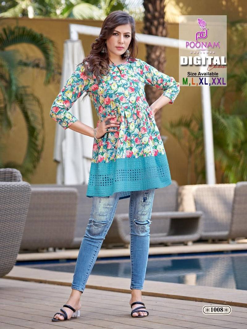 Poonam Designer Digital Chikan Pure Cotton Schiffli Work Printed Designer Kurti