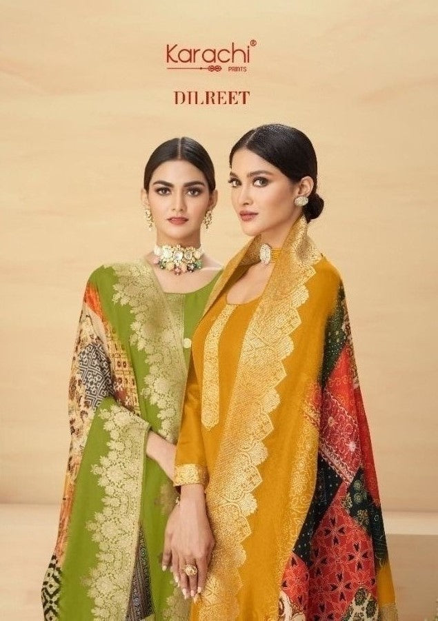 Karachi Dno 8001 To 8006 Jacquard With embroidery Work Stylish Designer Party Wear Salwar Kameez