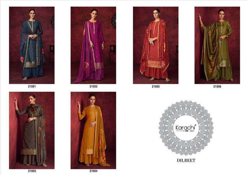 Karachi Dilreet Dola Jacquard Woven With Embroidery Work Stylish Designer Party Wear Salwar Suit