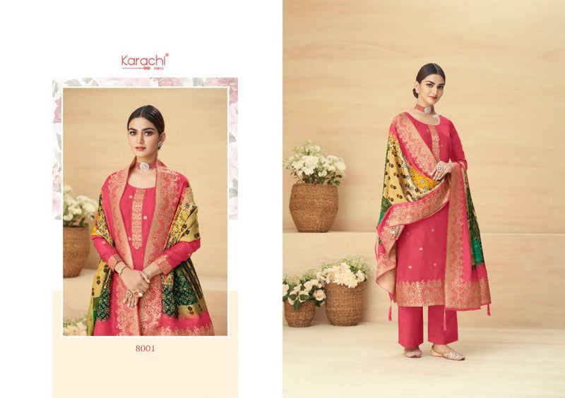 Karachi Dno 8001 To 8006 Jacquard With embroidery Work Stylish Designer Party Wear Salwar Kameez