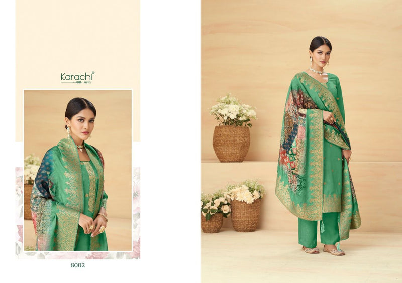 Karachi Dno 8001 To 8006 Jacquard With embroidery Work Stylish Designer Party Wear Salwar Kameez