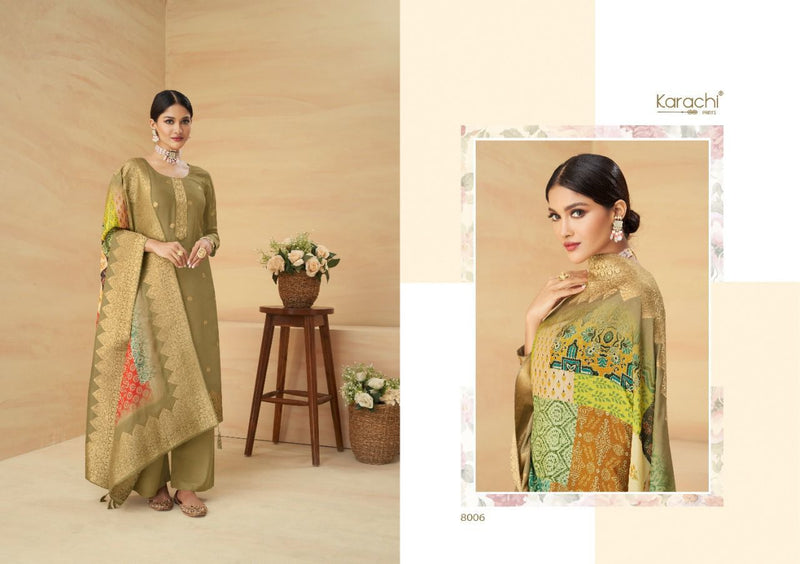 Karachi Dno 8001 To 8006 Jacquard With embroidery Work Stylish Designer Party Wear Salwar Kameez