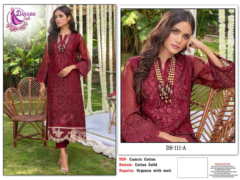 Dinsaa Suit DS 111 Cotton Embroidered Pakistani Style Party Wear Salwar Suits