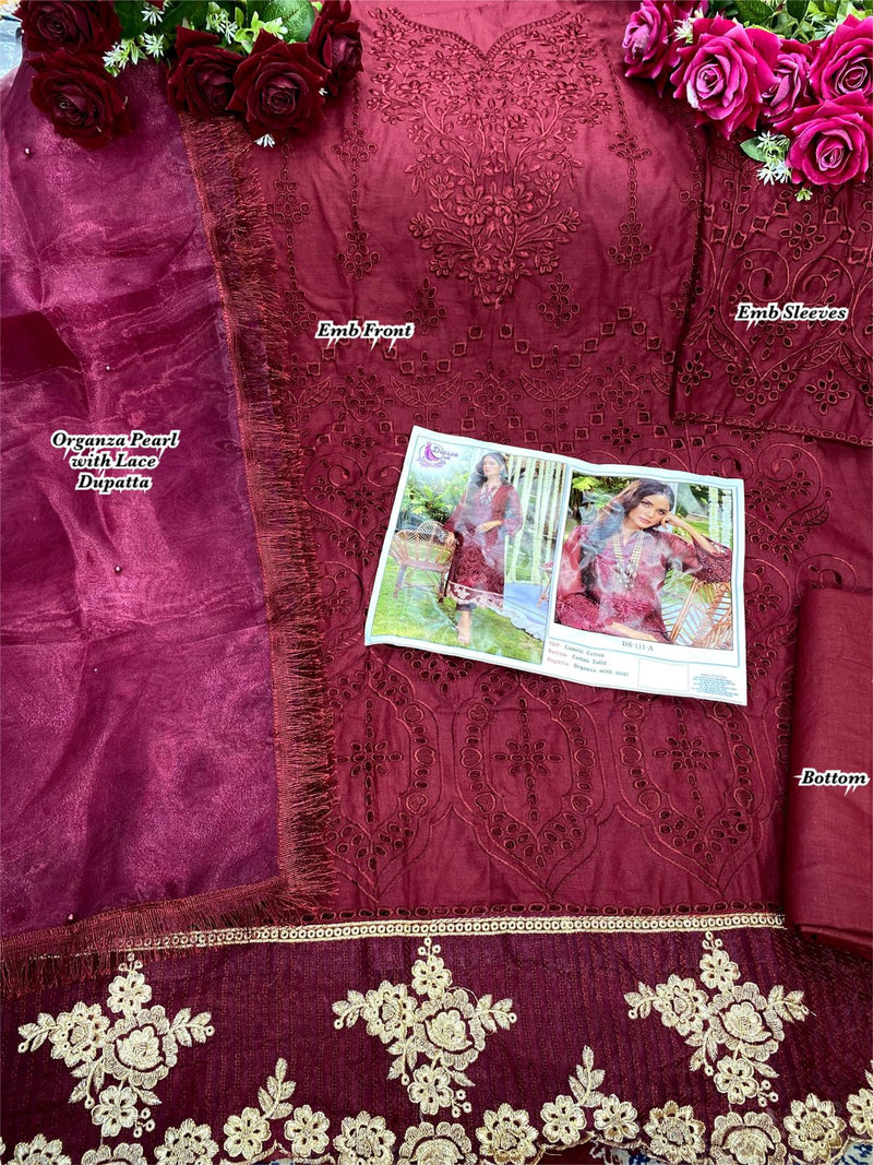 Dinsaa Suit DS 111 Cotton Embroidered Pakistani Style Party Wear Salwar Suits