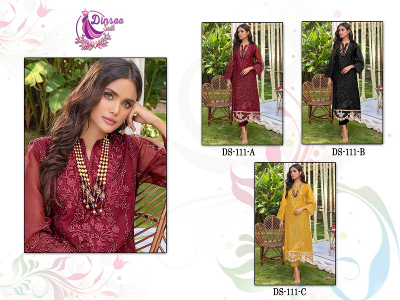 Dinsaa Suit DS 111 Cotton Embroidered Pakistani Style Party Wear Salwar Suits