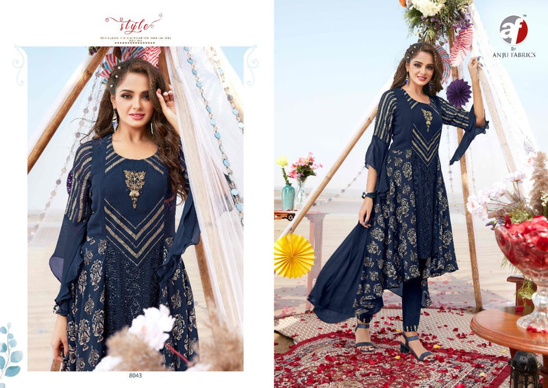 Anju Fabrics Divine Georgette Heavy Designer Fancy Stylish Party Wear Kurtis With Bottom