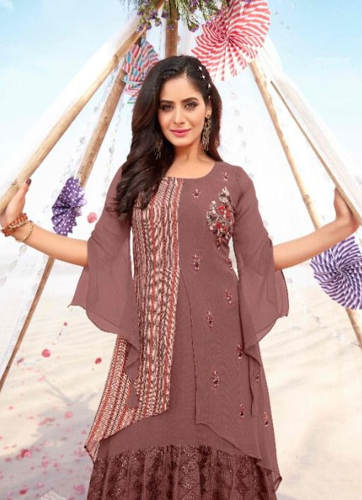 Anju Fabrics Divine Georgette Heavy Designer Fancy Stylish Party Wear Kurtis With Bottom