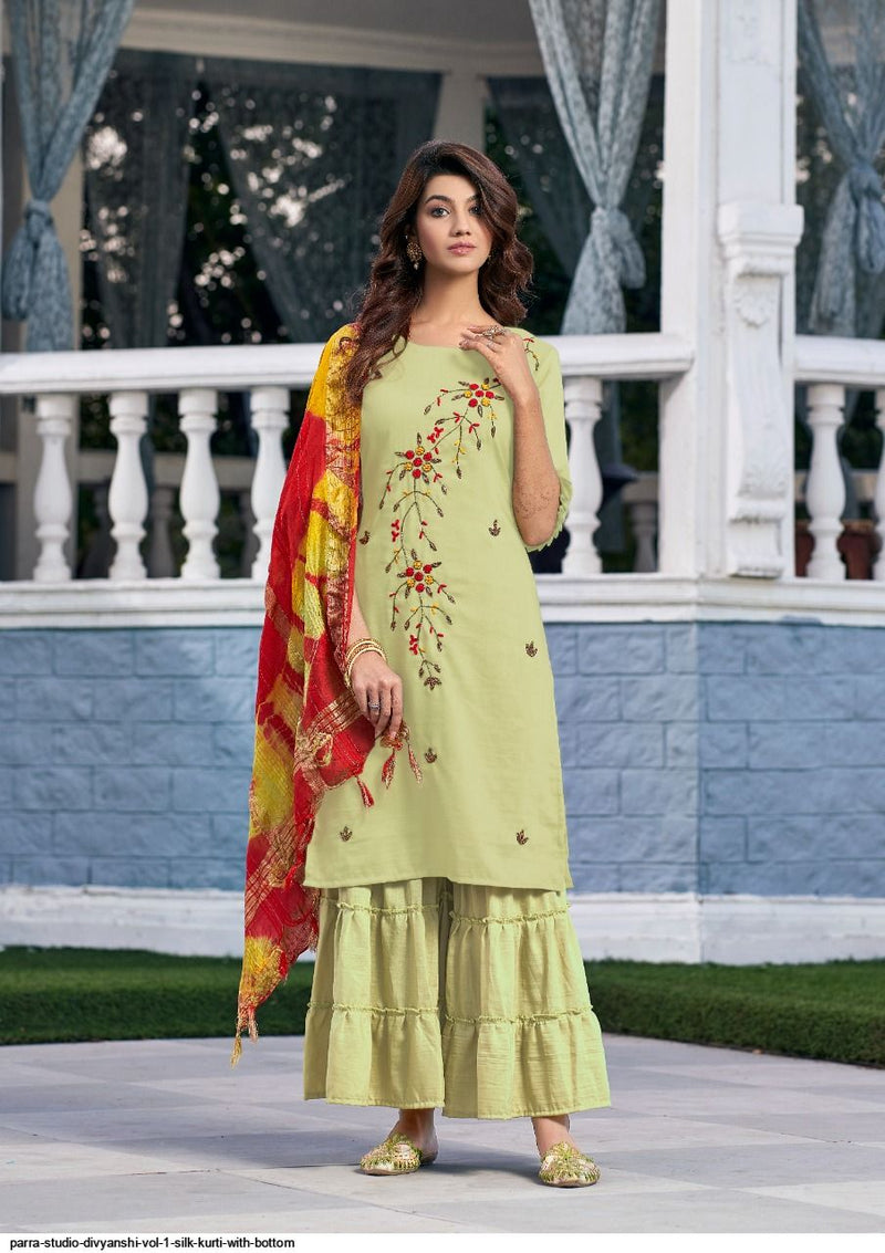 Parra Studio Divyanshi Vol 1 Silk Kurtis Party Wear Kurtis With Sharara Bottom