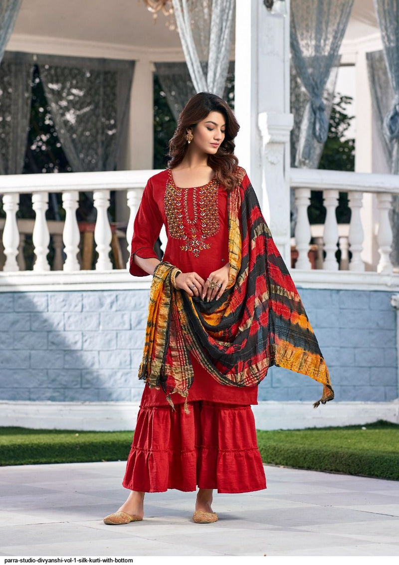 Parra Studio Divyanshi Vol 1 Silk Kurtis Party Wear Kurtis With Sharara Bottom