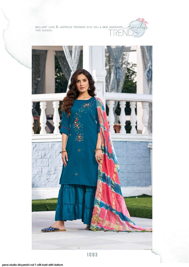 Parra Studio Divyanshi Vol 1 Silk Kurtis Party Wear Kurtis With Sharara Bottom