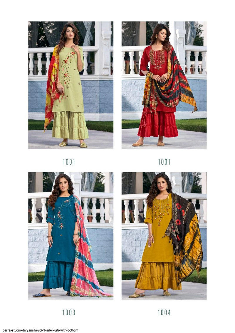 Parra Studio Divyanshi Vol 1 Silk Kurtis Party Wear Kurtis With Sharara Bottom