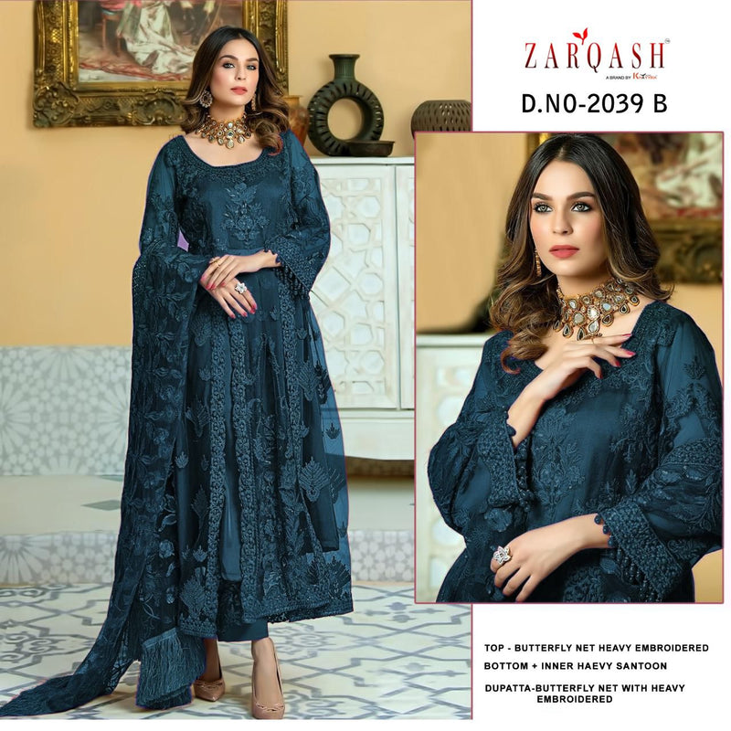Zarqash Dn 2039 Butterfly Net Designer Party Wear Pakistani Style Salwaar Kameez