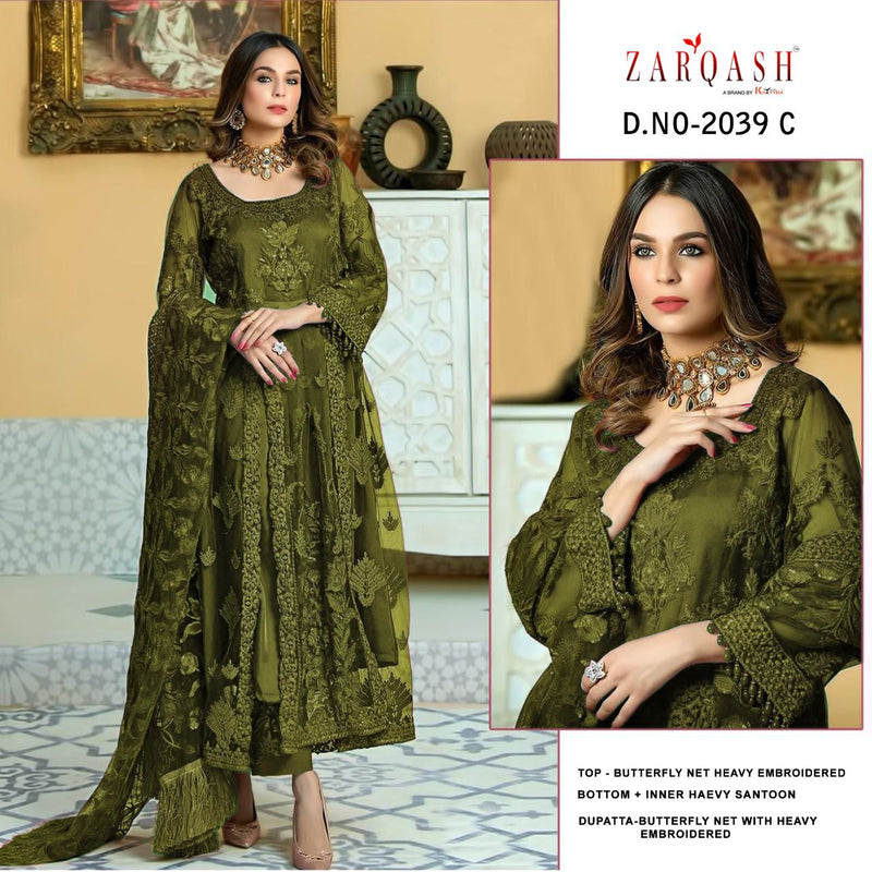 Zarqash Dn 2039 Butterfly Net Designer Party Wear Pakistani Style Salwaar Kameez