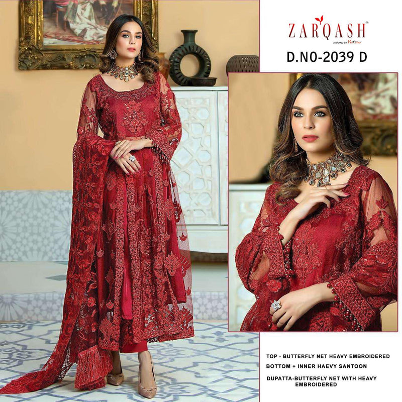 Zarqash Dn 2039 Butterfly Net Designer Party Wear Pakistani Style Salwaar Kameez