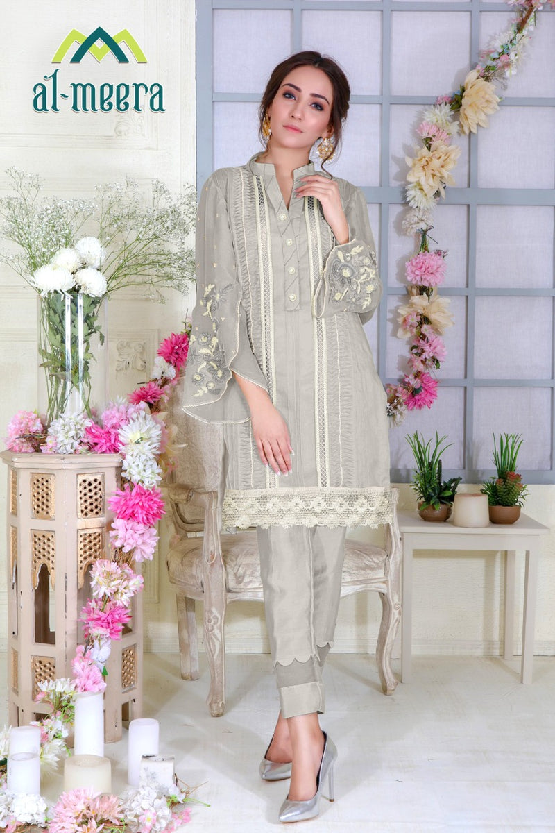 D No 1129 By Al Meera Gray Fox Georgette With With Embroidery Work Casual Wear Salwar Suits