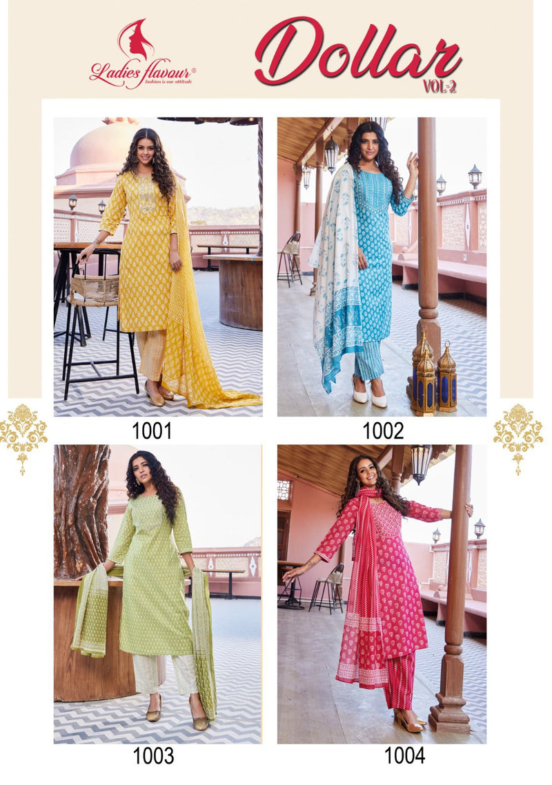 Ladies Flavour Dollar Vol 2 Pure Cotton Print Embroidery Work Gotta Patti Work Printed Partywear Kurti
