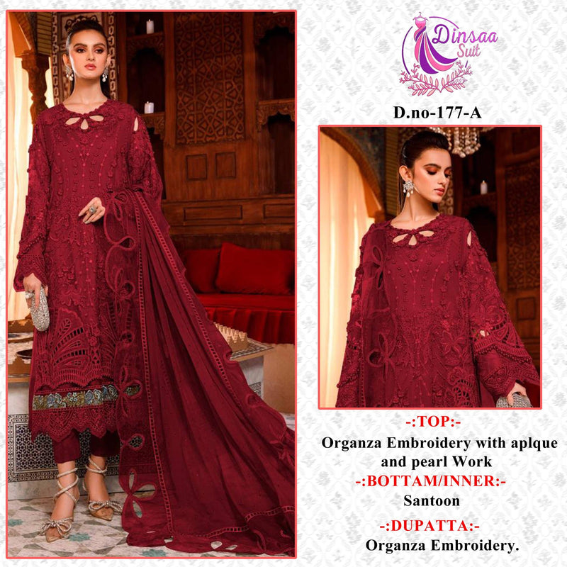 Dinsaa Suit  Ds 117 Heavy Dal Organza Embroidery With Fancy Moti Work Salwar Suit