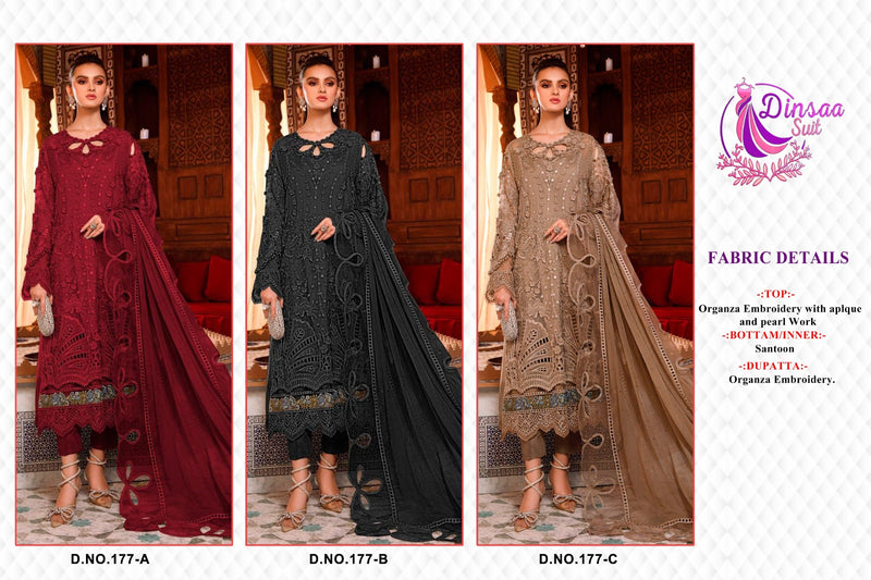 Dinsaa Suit  Ds 117 Heavy Dal Organza Embroidery With Fancy Moti Work Salwar Suit