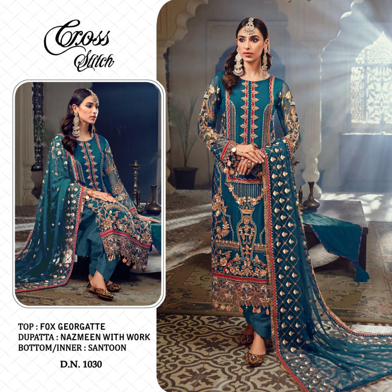 Cross Stitch Dsg No 1030 Fox Georgette Embroidered Pakistani Style Party Wear Salwar Kameez