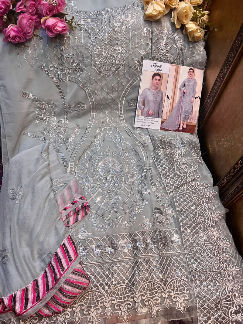 Cross Stitch Dsg No 829 Fox Georgette Pakistani Style Party Wear Salwar Suits