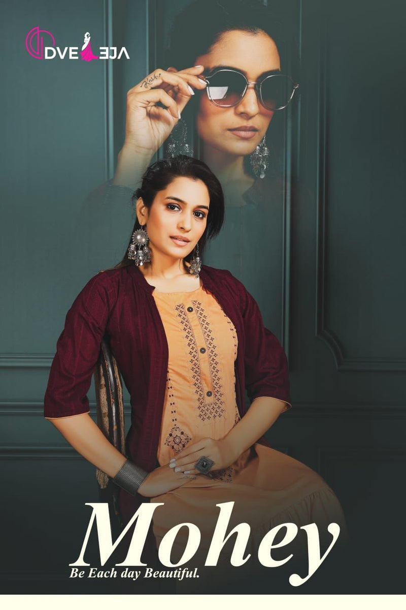 Dveeja Mohey Fancy Rayon Jacket Style Fancy Party Wear Kurtis
