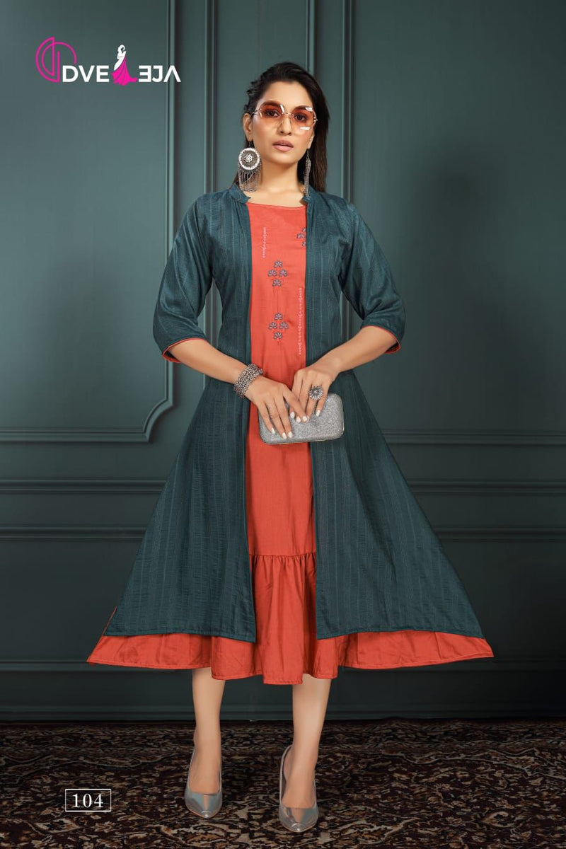 Dveeja Mohey Fancy Rayon Jacket Style Fancy Party Wear Kurtis