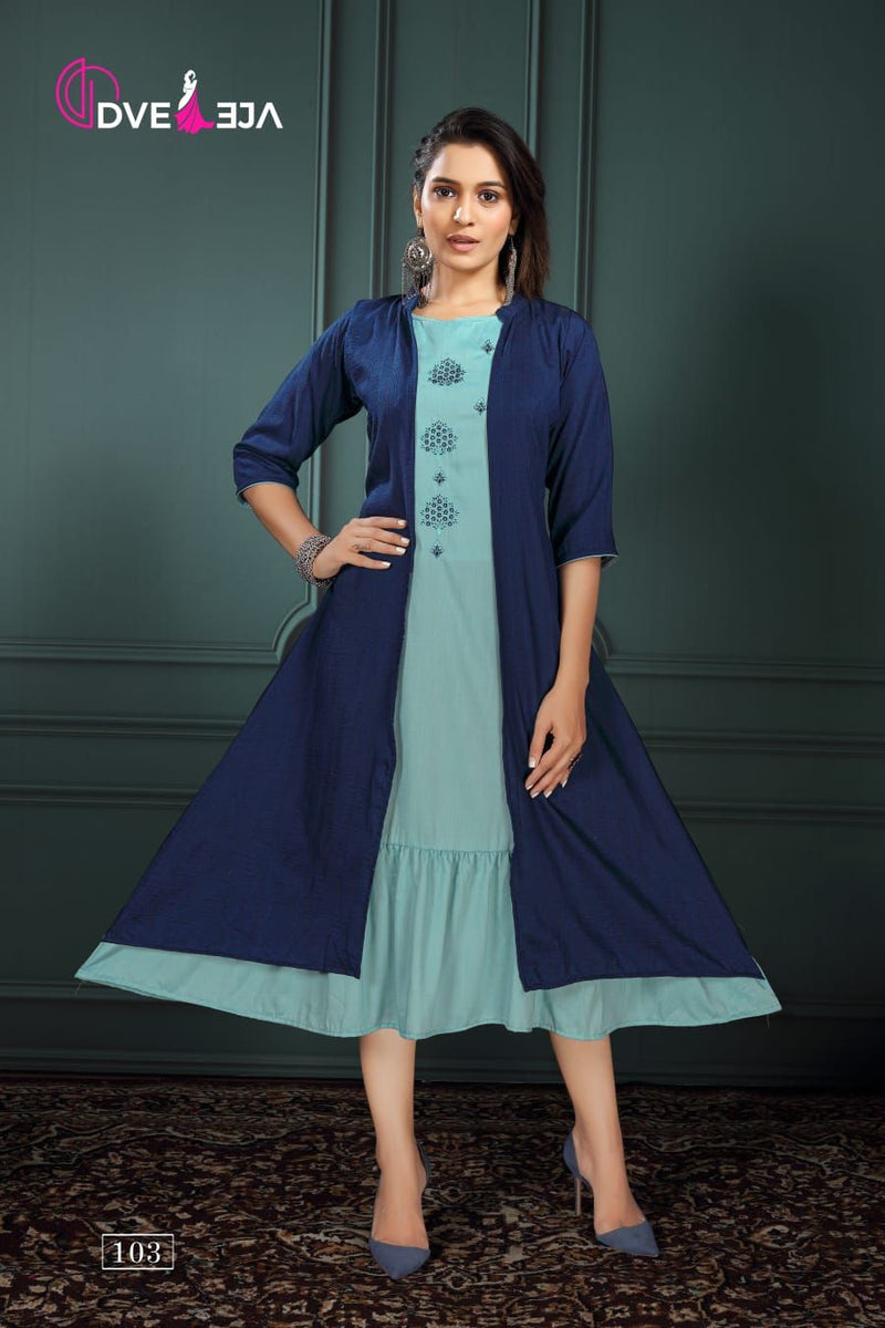 Dveeja Mohey Fancy Rayon Jacket Style Fancy Party Wear Kurtis