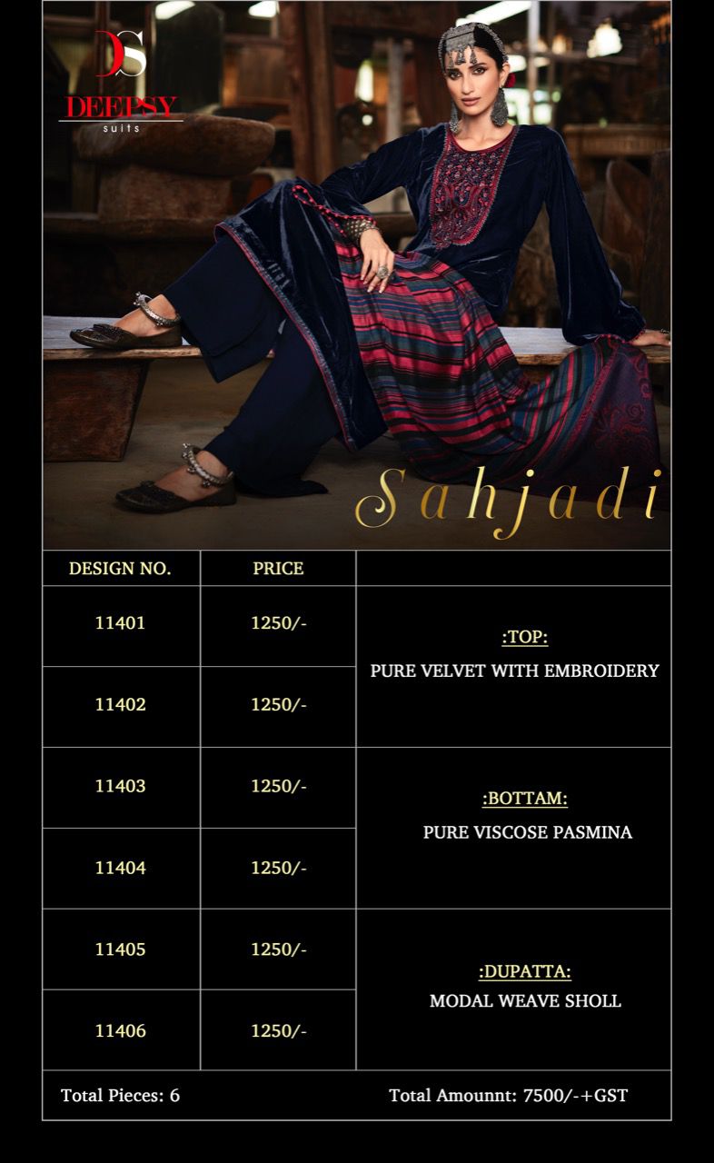 Deepsy Suit Sahjadi Pure Velvet With Embroidery Salwar Suit