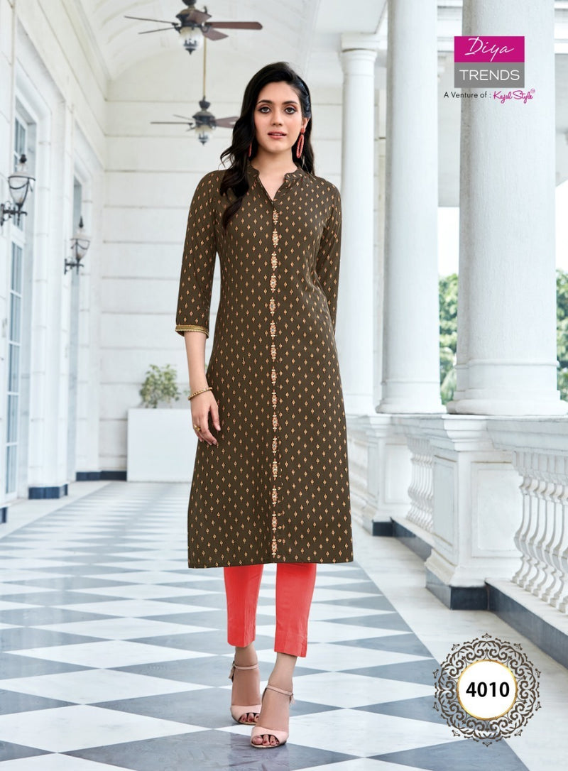 Diya Trends Victoria Vol 4 Rayon Print Stylish Designer Kurti