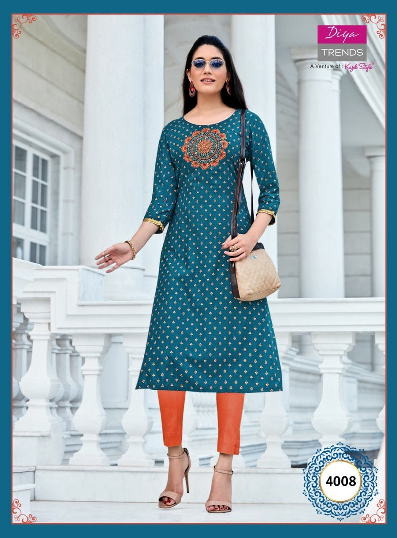 Diya Trends Victoria Vol 4 Rayon Print Stylish Designer Kurti