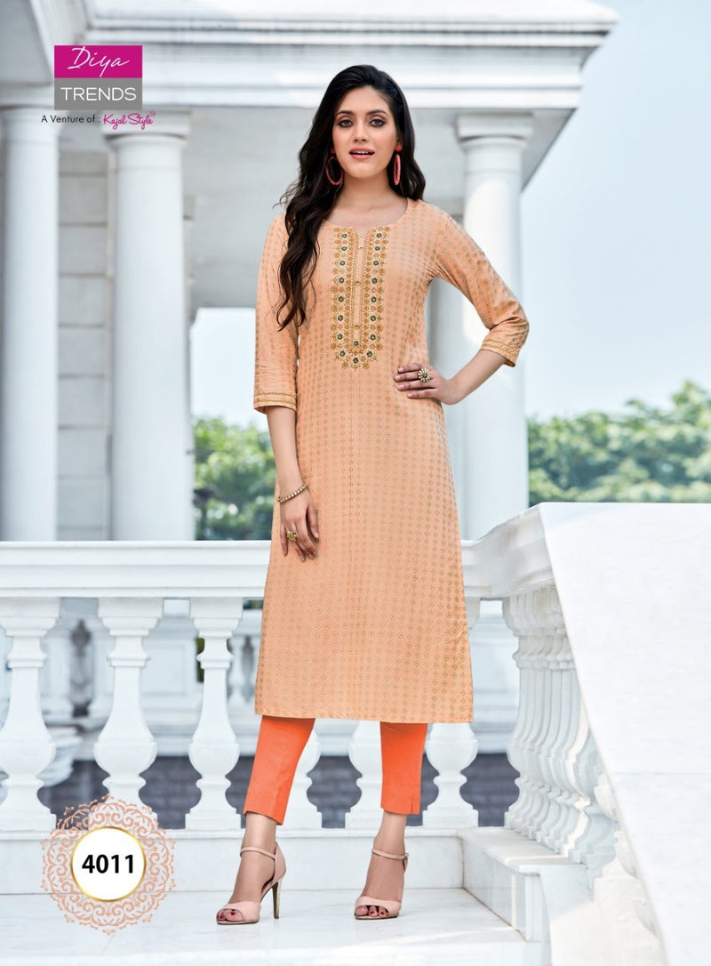 Diya Trends Victoria Vol 4 Rayon Print Stylish Designer Kurti