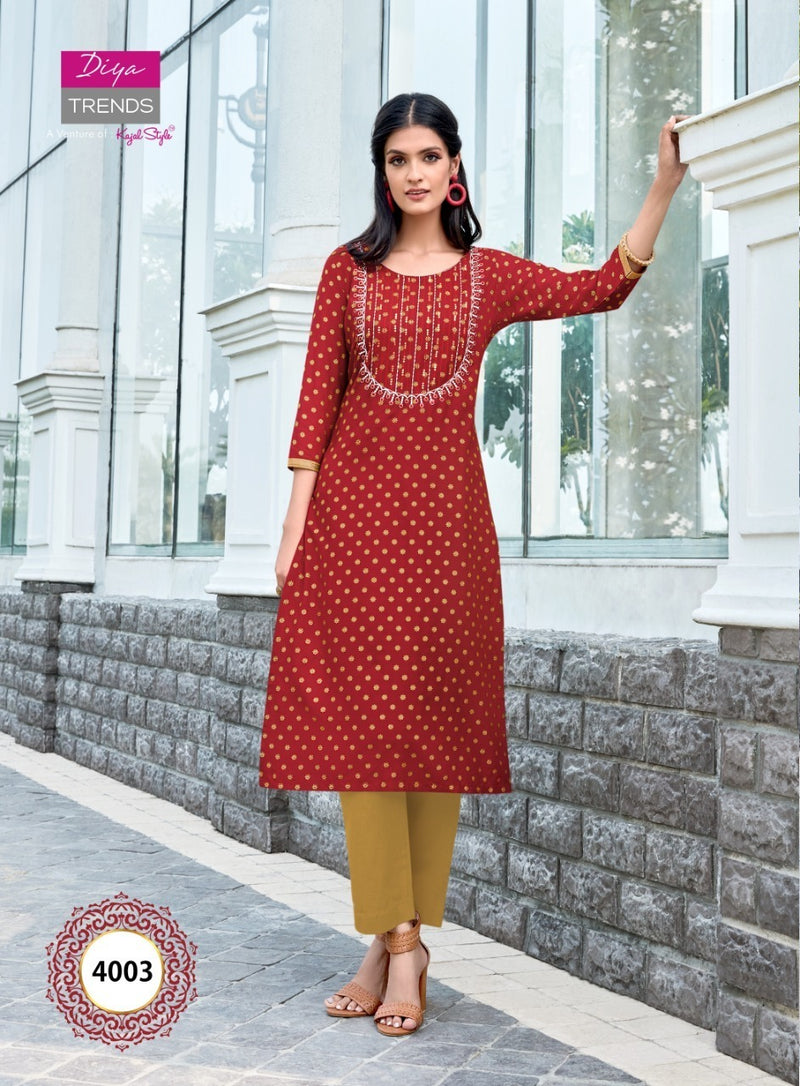 Diya Trends Victoria Vol 4 Rayon Print Stylish Designer Kurti