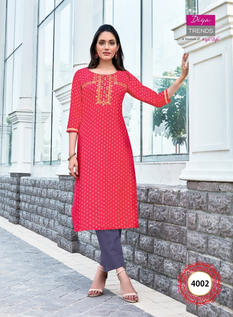 Diya Trends Victoria Vol 4 Rayon Print Stylish Designer Kurti
