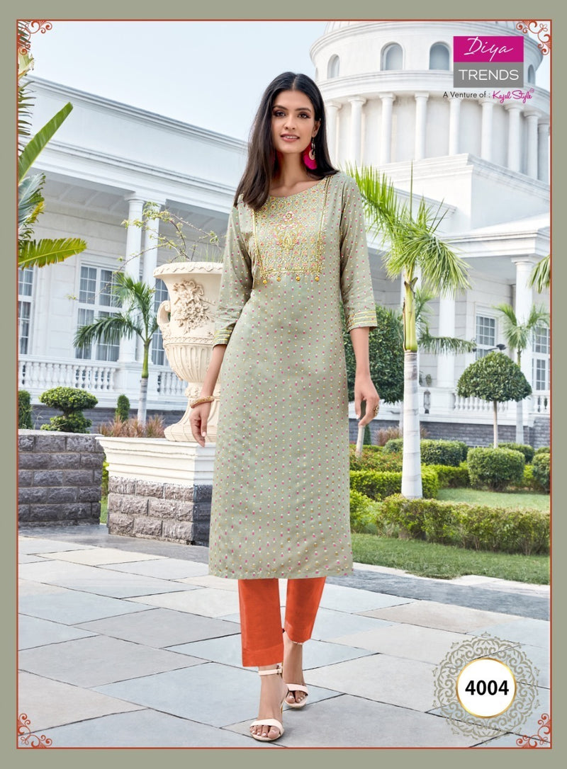Diya Trends Victoria Vol 4 Rayon Print Stylish Designer Kurti