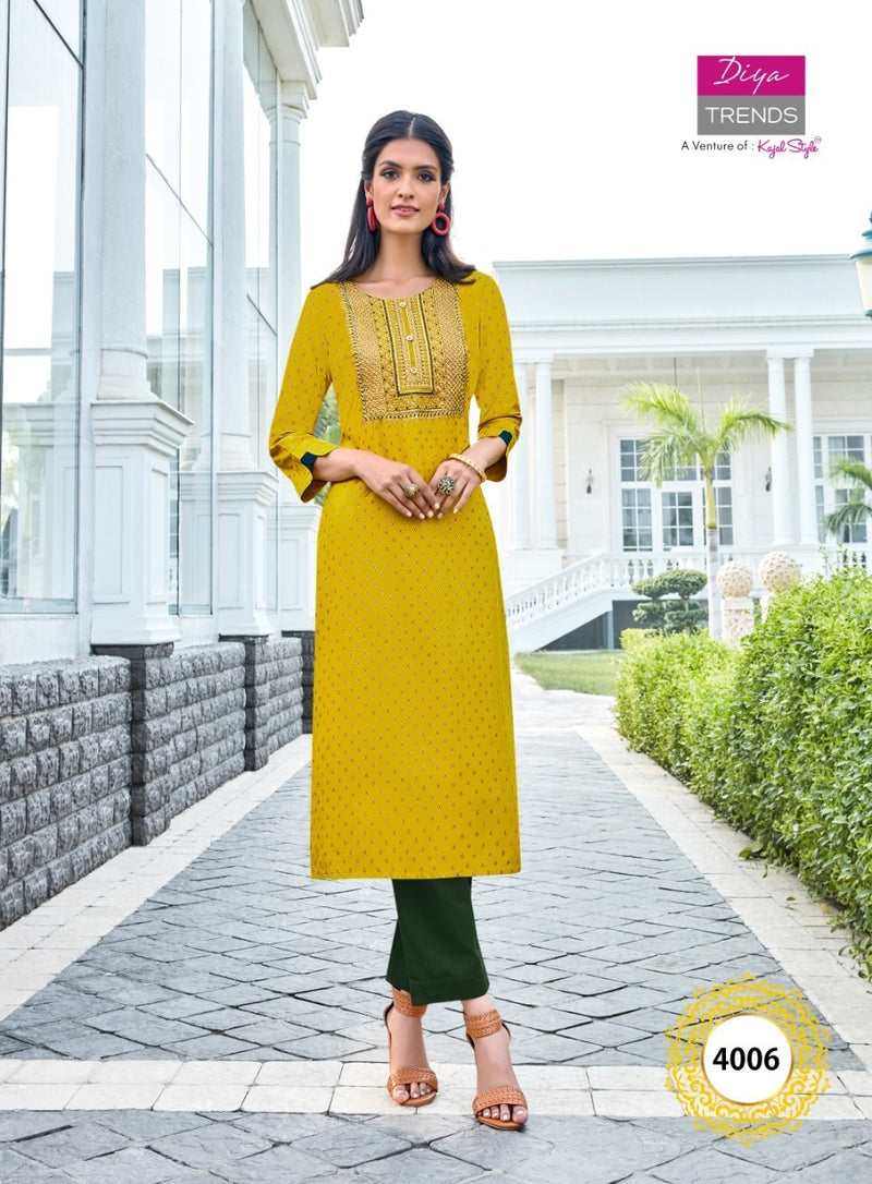 Diya Trends Victoria Vol 4 Rayon Print Stylish Designer Kurti