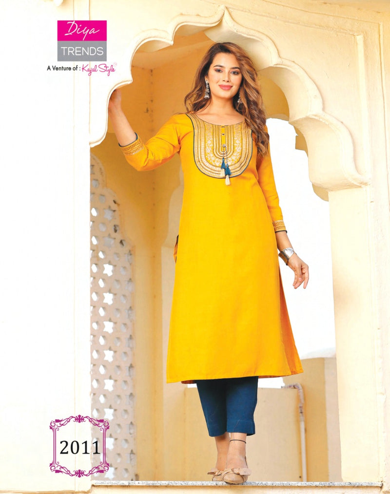 Diya Trends Casual Diaries Vol 2 Heavy Rayon Embroidered Work Kurti