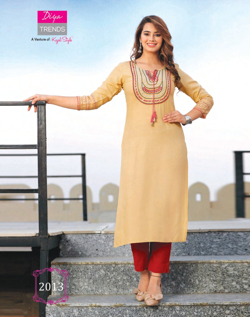 Diya Trends Casual Diaries Vol 2 Heavy Rayon Embroidered Work Kurti