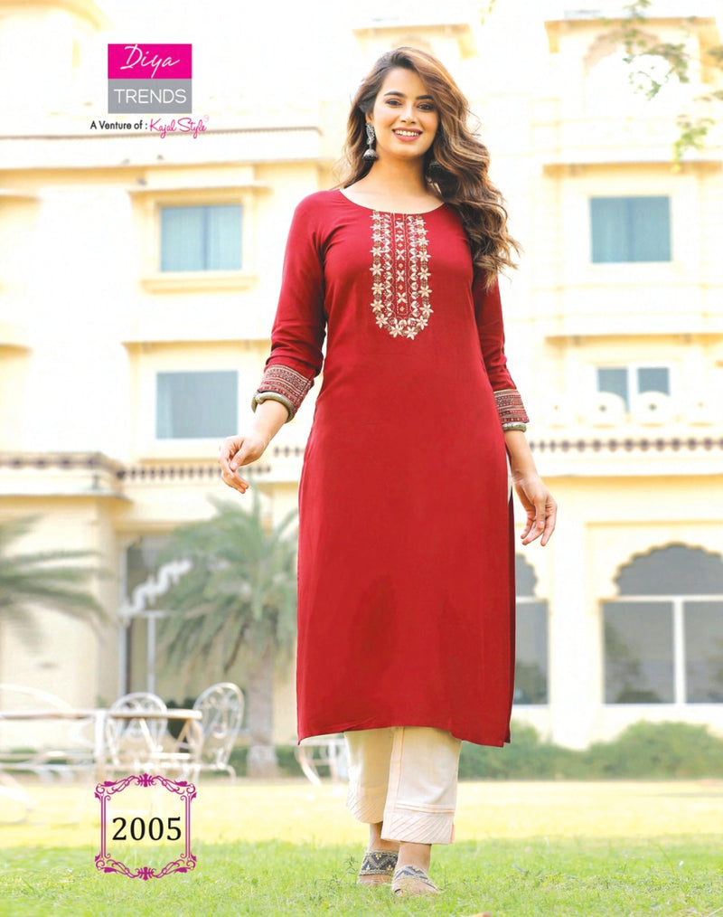 Diya Trends Casual Diaries Vol 2 Heavy Rayon Embroidered Work Kurti