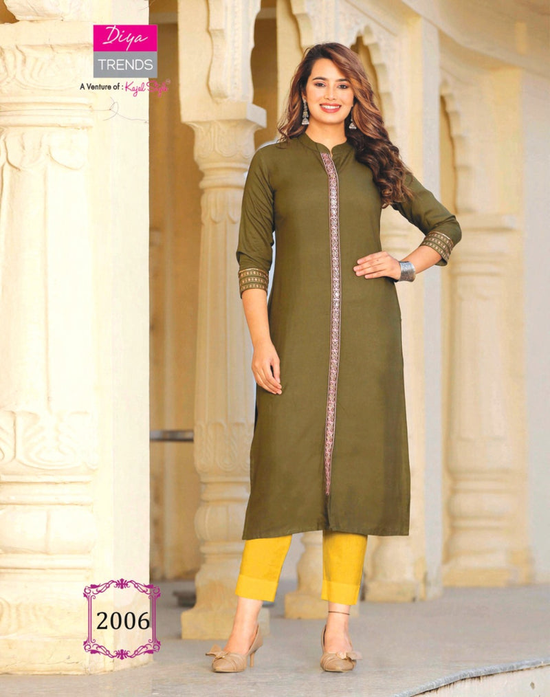 Diya Trends Casual Diaries Vol 2 Heavy Rayon Embroidered Work Kurti