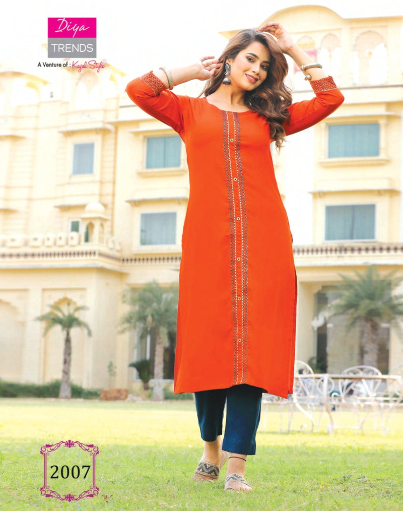 Diya Trends Casual Diaries Vol 2 Heavy Rayon Embroidered Work Kurti