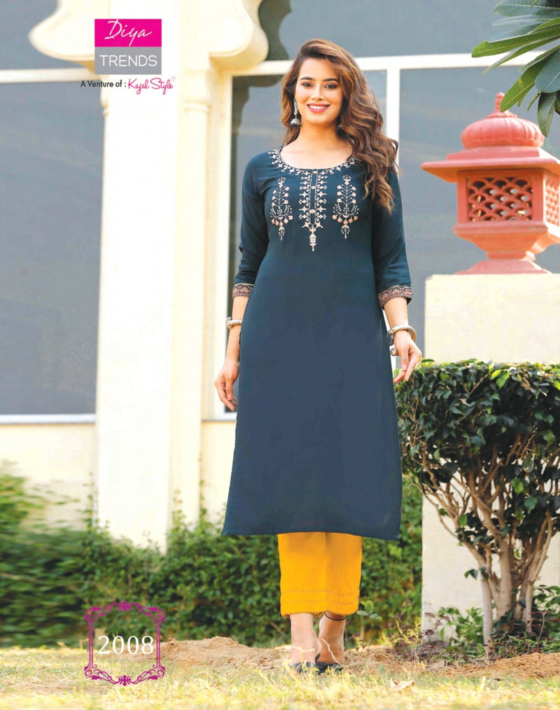 Diya Trends Casual Diaries Vol 2 Heavy Rayon Embroidered Work Kurti